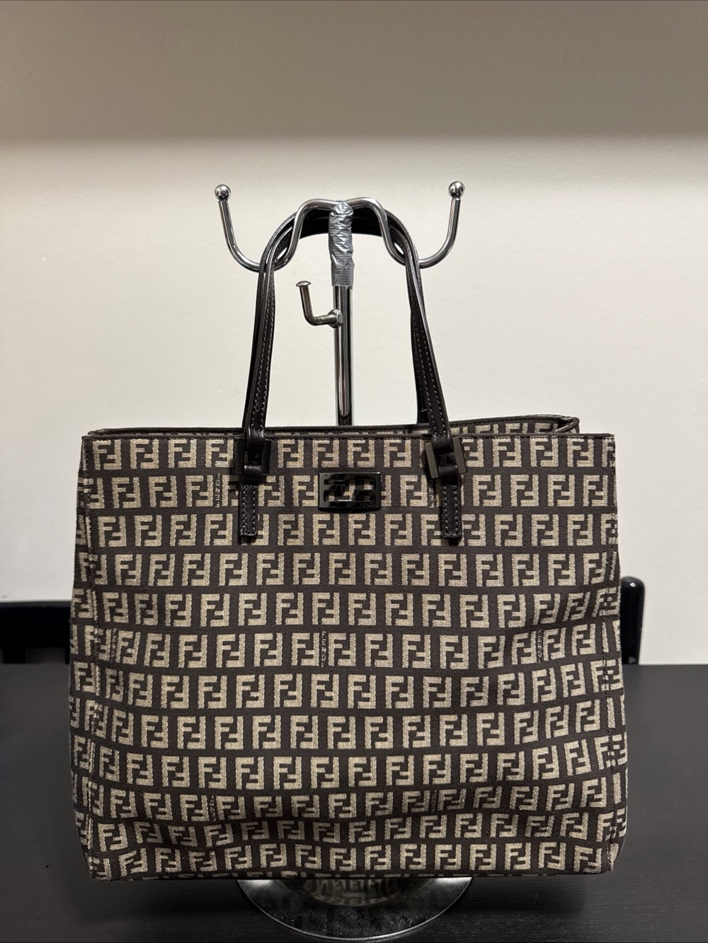 Vintage Fendi Brown & Cream FF Zucca Canvas Tote